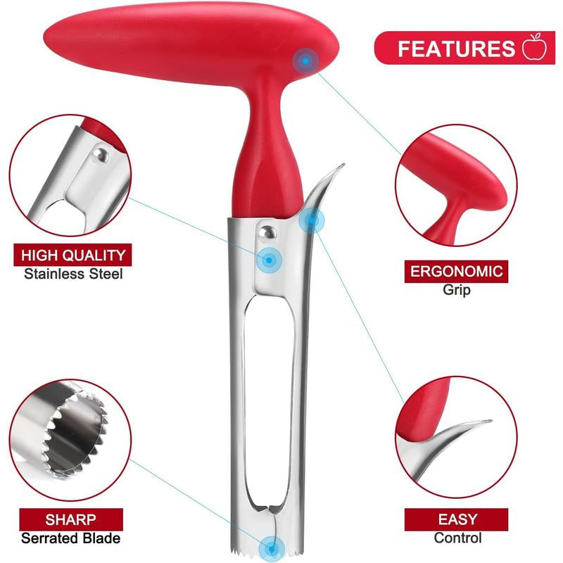 Apple Premium Core Tool - Easy to Use and Clean - Sturdy Stainless Steel Core Remover with Sharp Serrated Blades for Apple and Pear Fruit