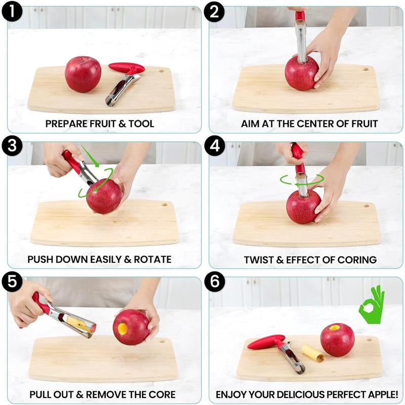 Apple Premium Core Tool - Easy to Use and Clean - Sturdy Stainless Steel Core Remover with Sharp Serrated Blades for Apple and Pear Fruit