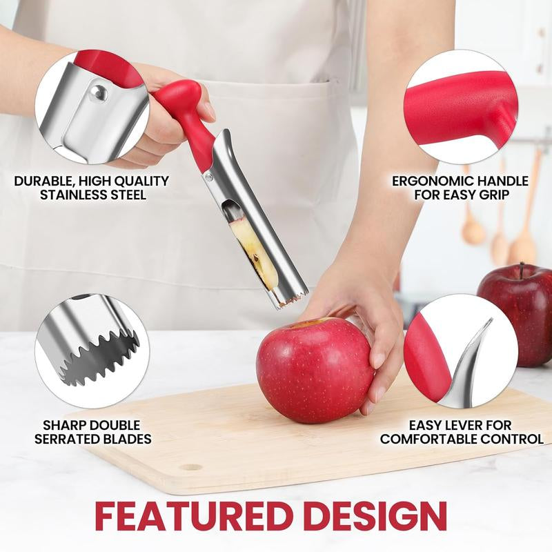 Apple Premium Core Tool - Easy to Use and Clean - Sturdy Stainless Steel Core Remover with Sharp Serrated Blades for Apple and Pear Fruit