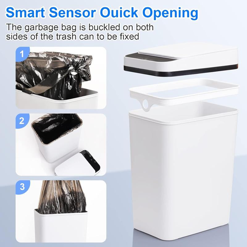 Bathroom Smart Touchless Trash Can, 2.2 Gallon Automatic Motion Sensor Rubbish Can with Lid, Electric Small Garbage Bin for Kitchen, Office, Living Room, Toilet, Bedroom