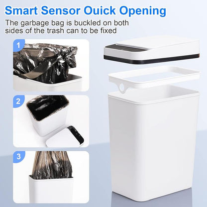 Bathroom Smart Touchless Trash Can, 2.2 Gallon Automatic Motion Sensor Rubbish Can with Lid, Electric Small Garbage Bin for Kitchen, Office, Living Room, Toilet, Bedroom