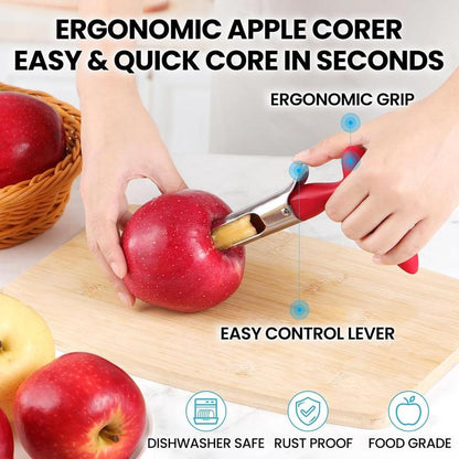 Apple Premium Core Tool - Easy to Use and Clean - Sturdy Stainless Steel Core Remover with Sharp Serrated Blades for Apple and Pear Fruit