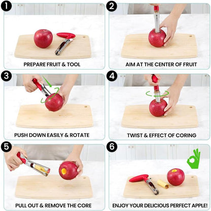 Apple Premium Core Tool - Easy to Use and Clean - Sturdy Stainless Steel Core Remover with Sharp Serrated Blades for Apple and Pear Fruit